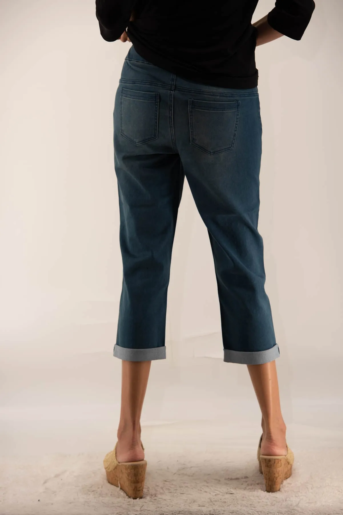 001- LuLu B Denim Front Studded Stretch Capri