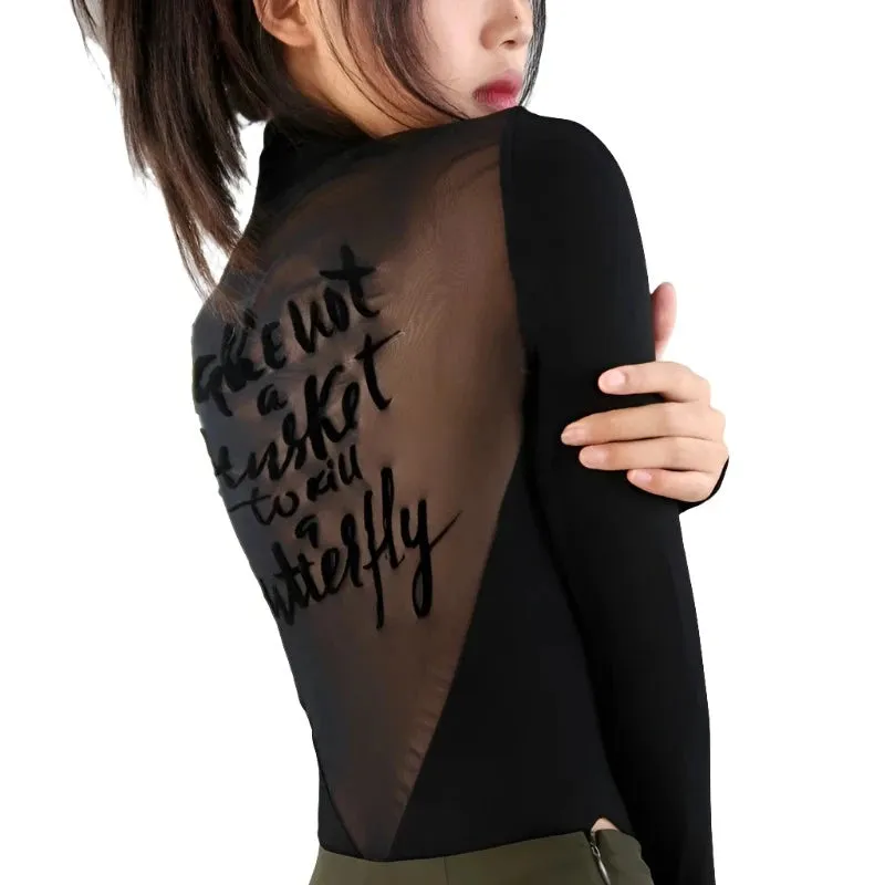 Backless Mesh Letter Bodysuit