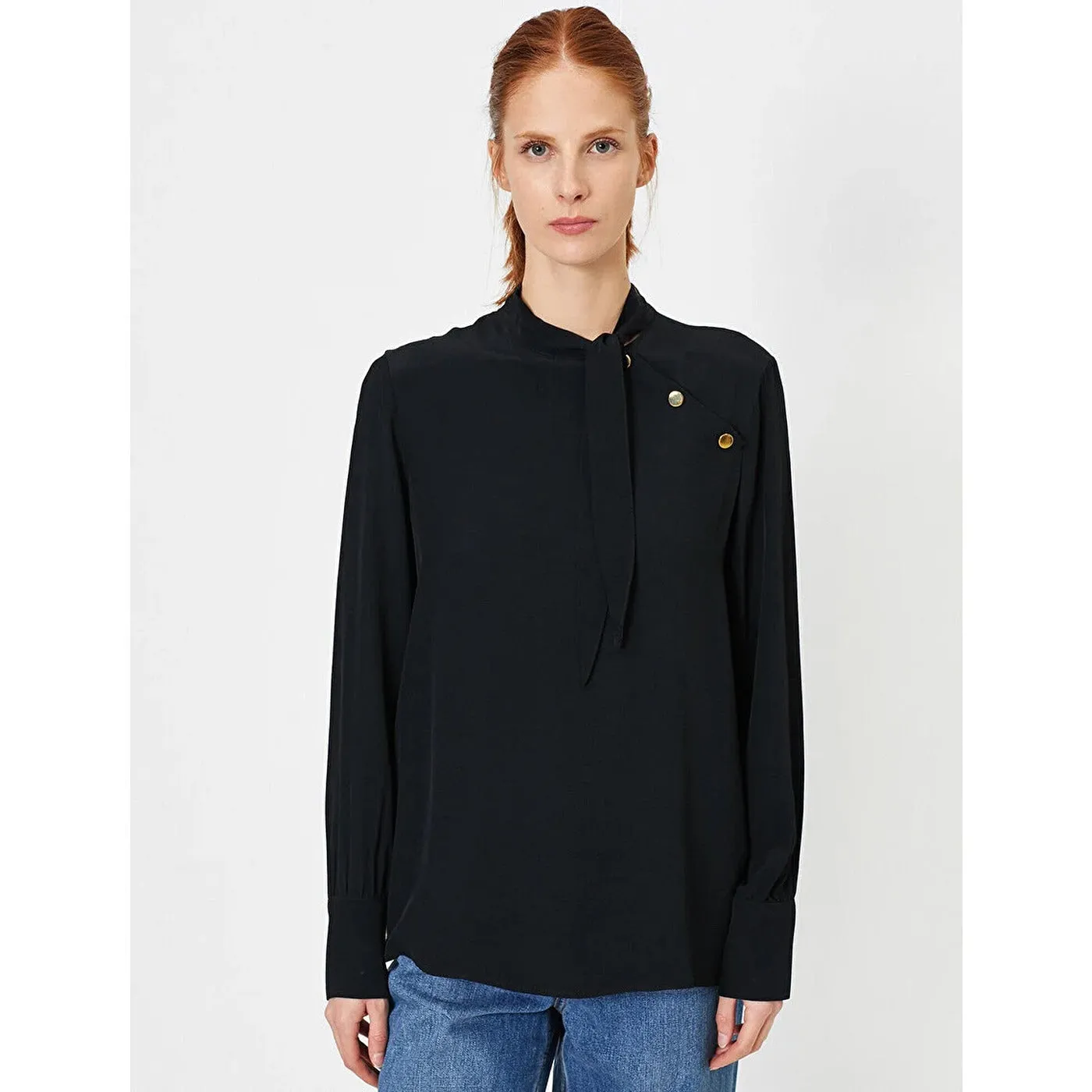 Black Button Detailed Blouse