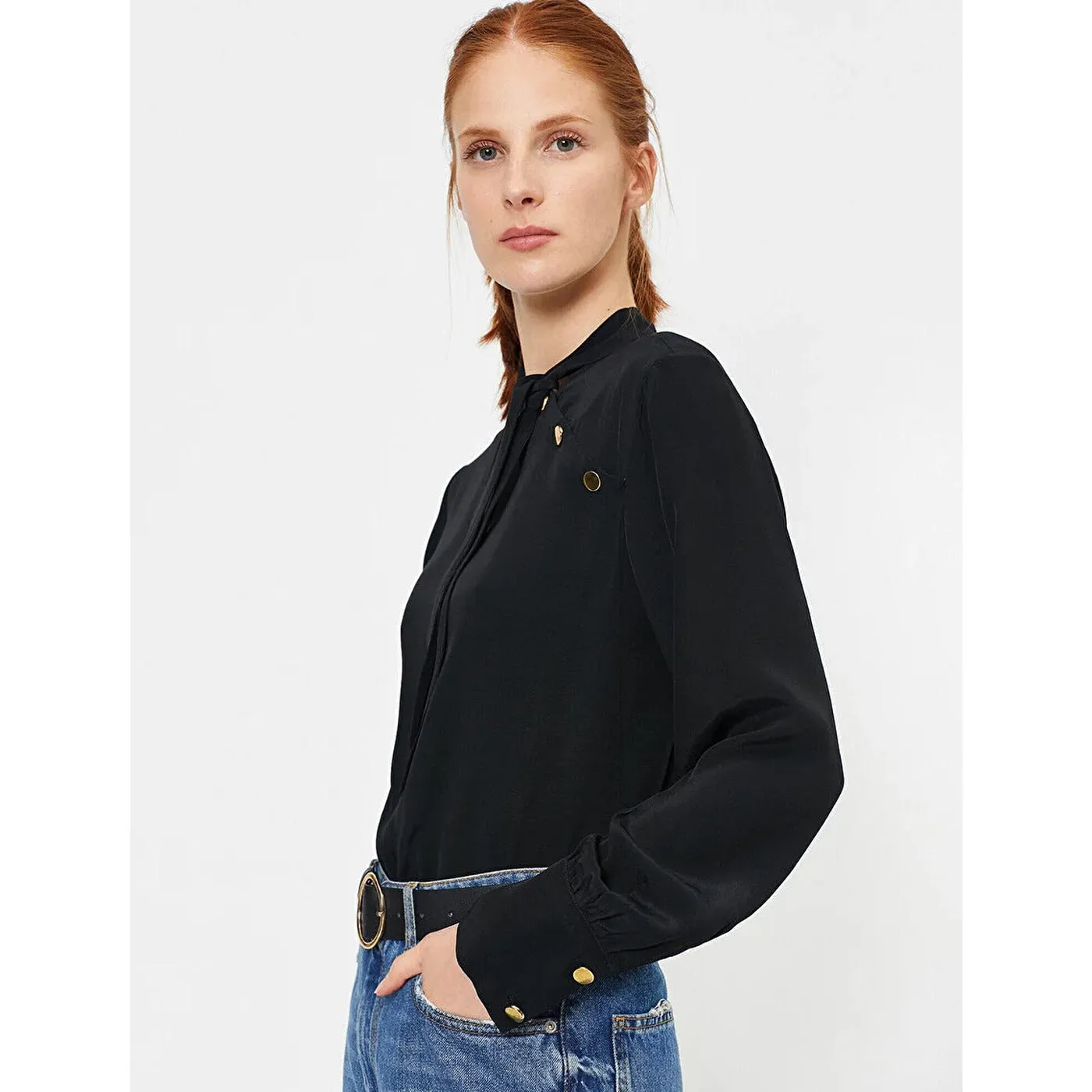 Black Button Detailed Blouse