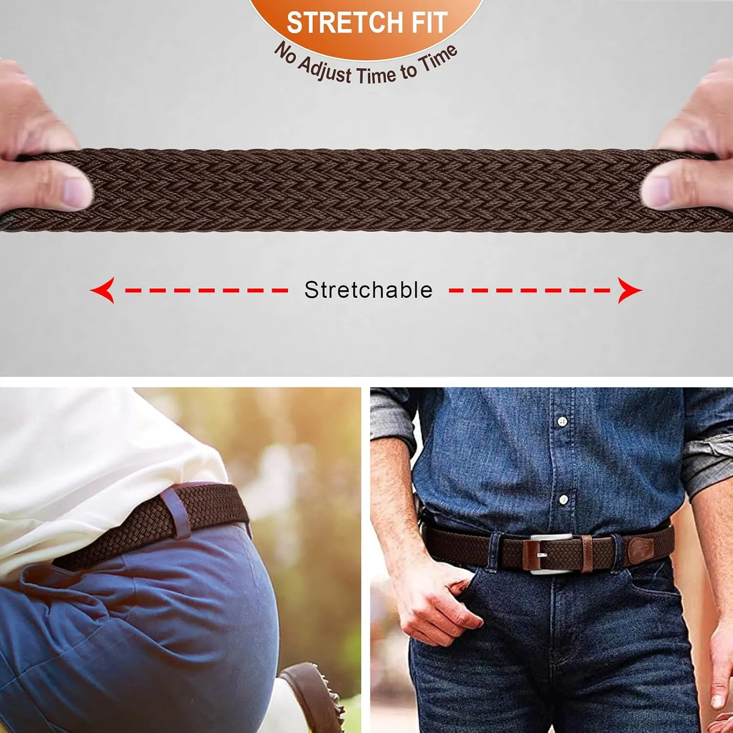BULLIANT Stretch Belt Men,Mens Gift Woven Braided Web Belt 1 3/8 for Golf Casual Pants Shirts Jeans