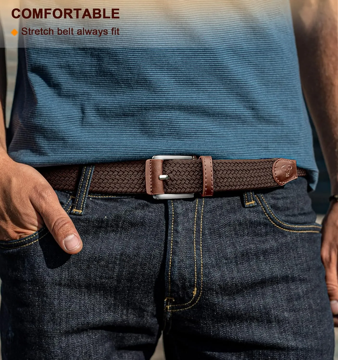 BULLIANT Stretch Belt Men,Mens Gift Woven Braided Web Belt 1 3/8 for Golf Casual Pants Shirts Jeans