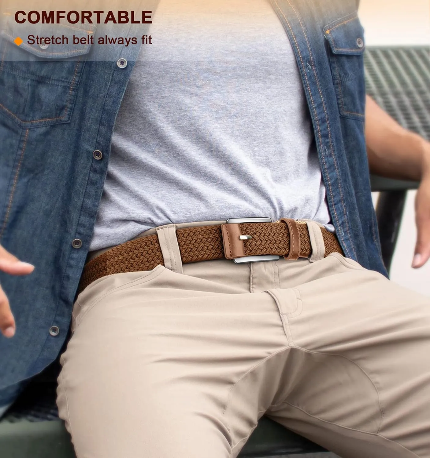 BULLIANT Stretch Belt Men,Mens Gift Woven Braided Web Belt 1 3/8 for Golf Casual Pants Shirts Jeans