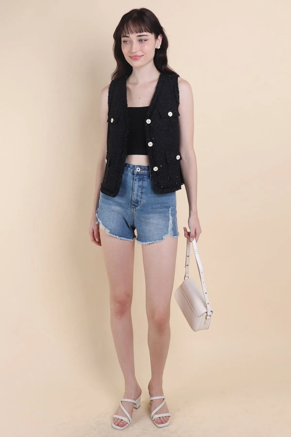 CAMILLE TWEED VEST IN BLACK