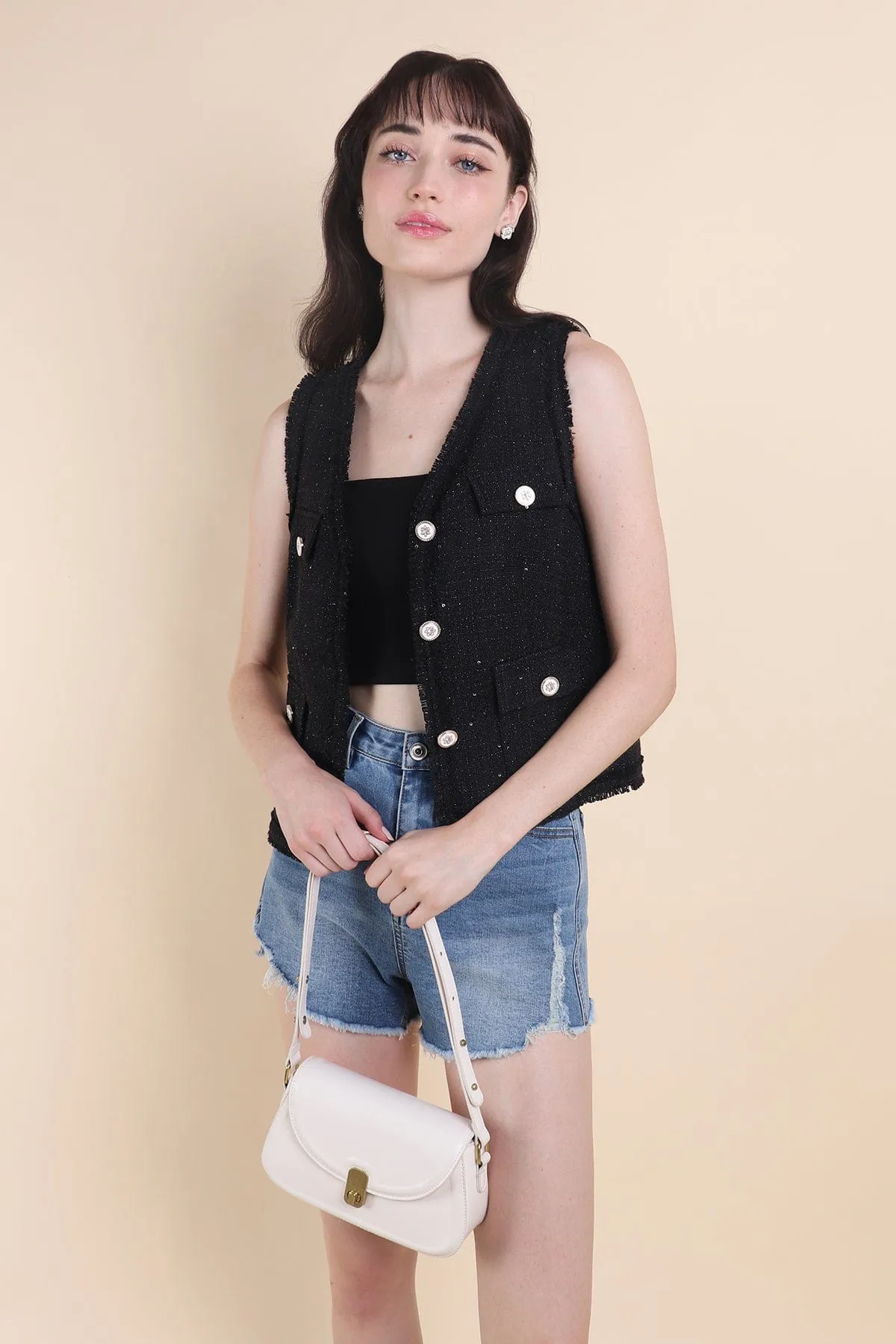 CAMILLE TWEED VEST IN BLACK