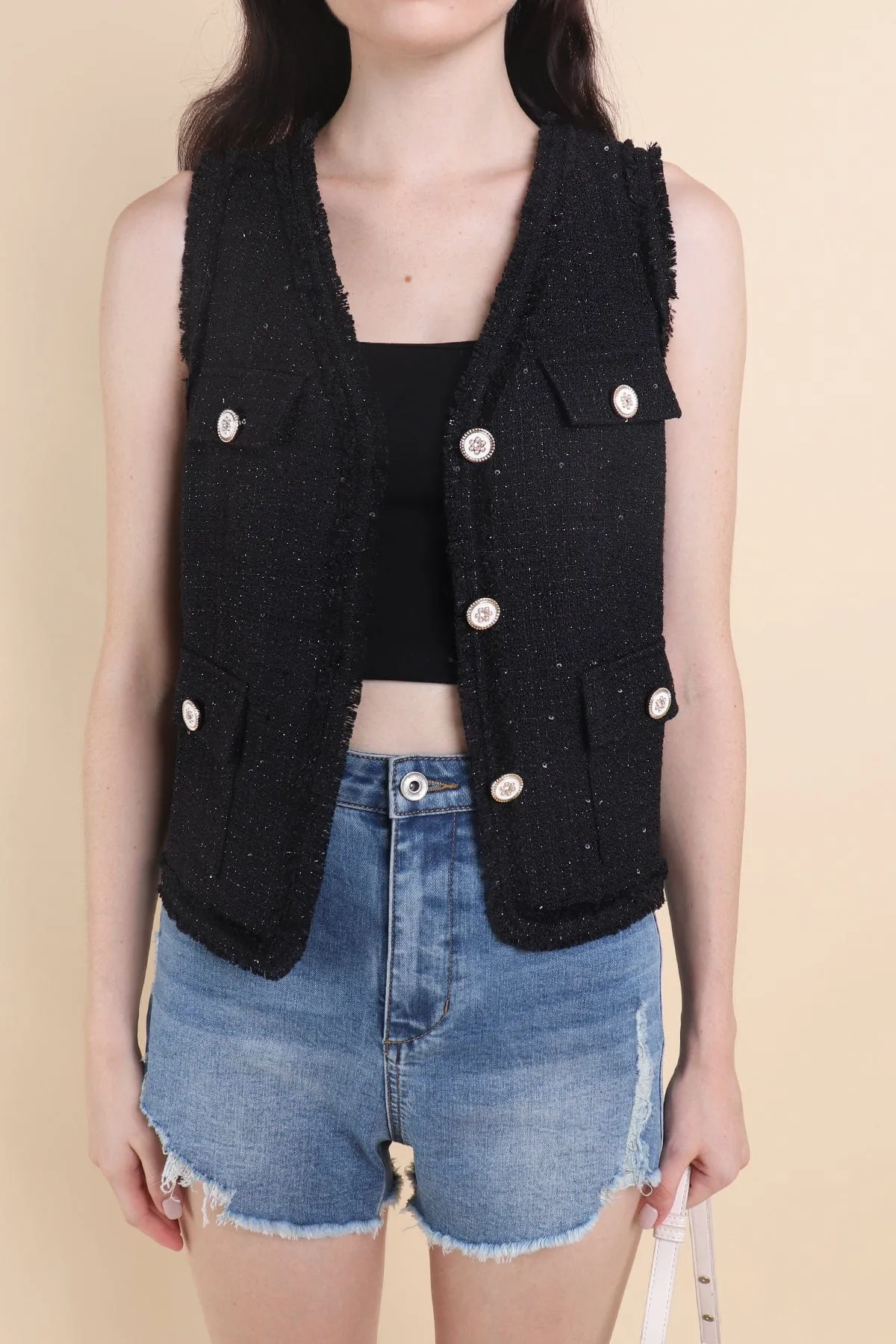 CAMILLE TWEED VEST IN BLACK