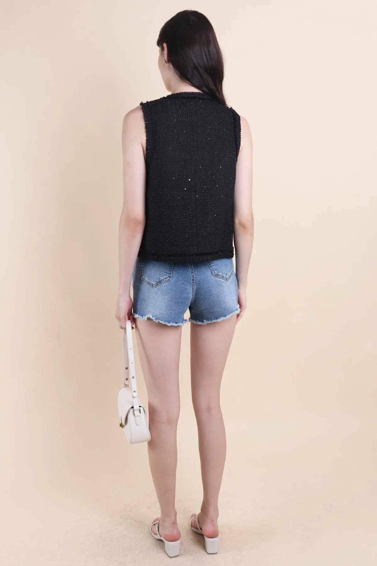 CAMILLE TWEED VEST IN BLACK