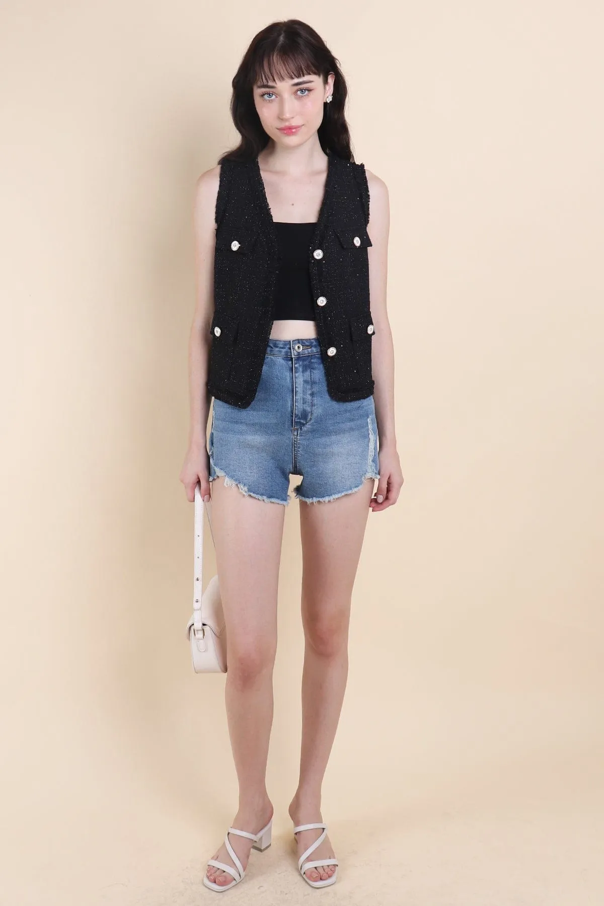 CAMILLE TWEED VEST IN BLACK