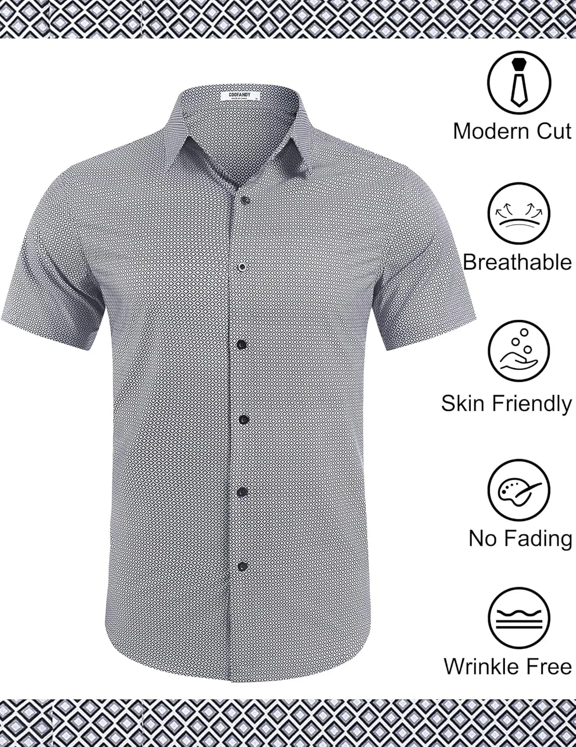 COOFANDY Mens Wrinkle Free Dress Shirt Polka Dot Short Sleeve Button Down Business Casual Shirts