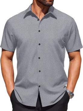 COOFANDY Mens Wrinkle Free Dress Shirt Polka Dot Short Sleeve Button Down Business Casual Shirts