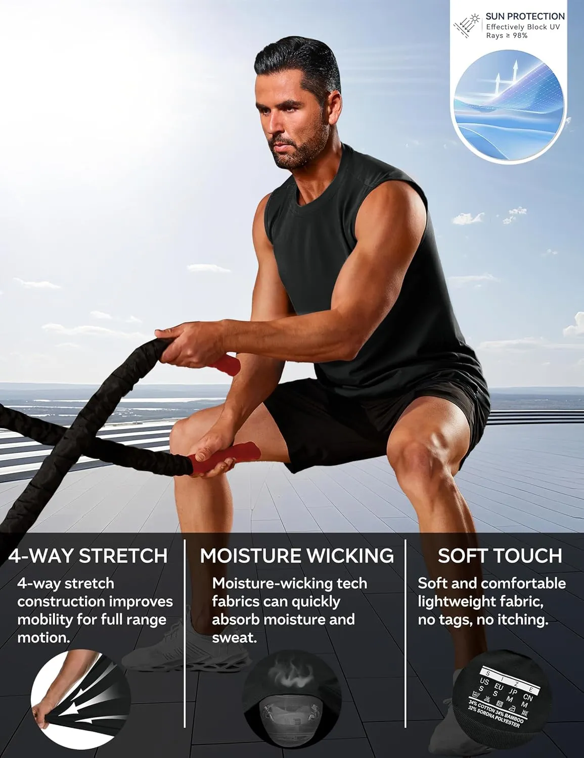 Cotrasen Men's Tank Top UPF 50  Cotton Sleeveless Shirt Lightweight Casual Gym Workout Shirts Cooling Muscle Tee Shirt