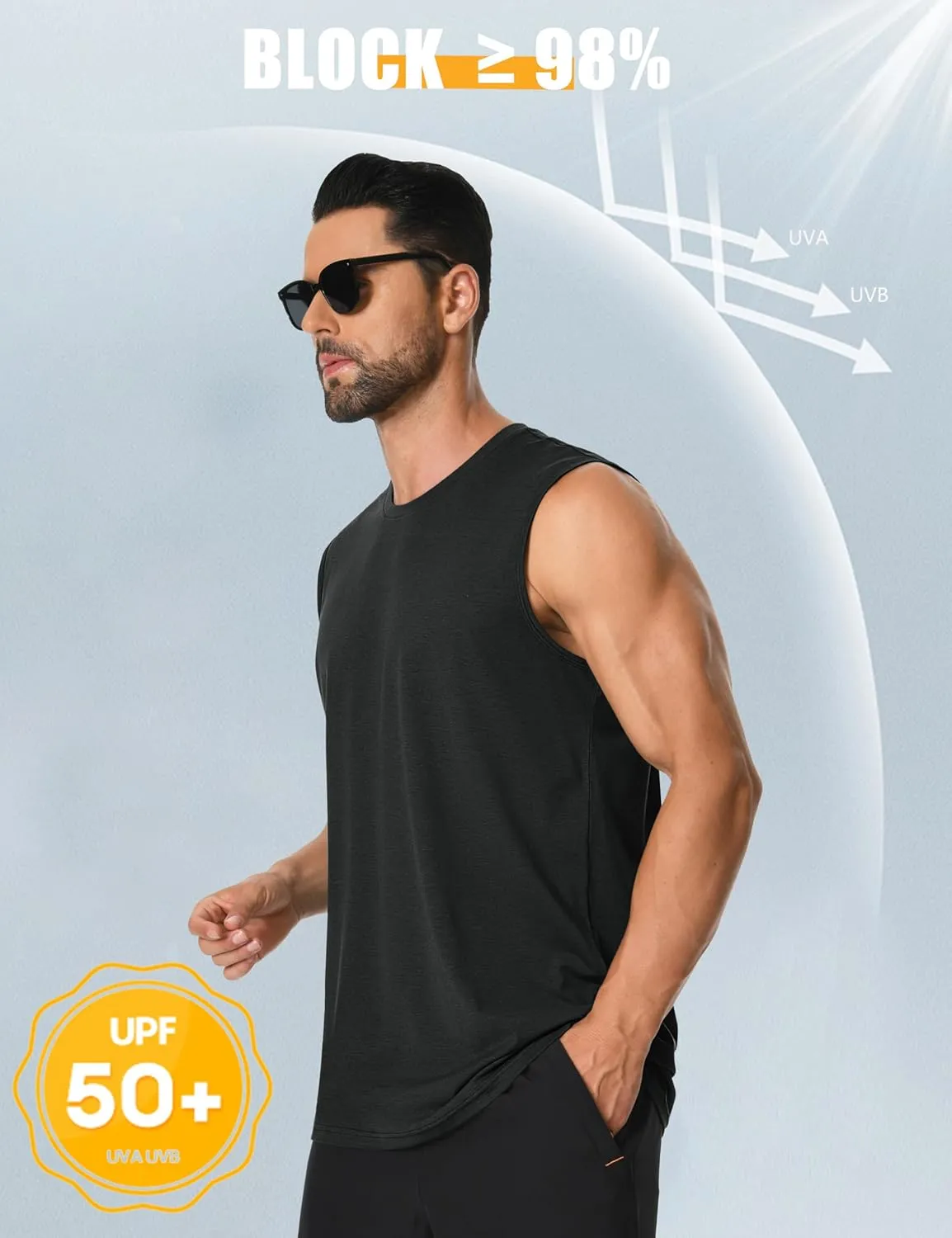Cotrasen Men's Tank Top UPF 50  Cotton Sleeveless Shirt Lightweight Casual Gym Workout Shirts Cooling Muscle Tee Shirt