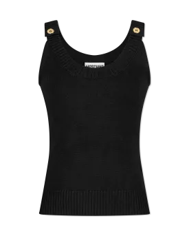 Decorative Button Ribbed Tank-Top