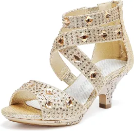 Dufannie Toddler Little Big Kid High Heels Flower Girls Party Dress Shoes Glitter Pump Sandals