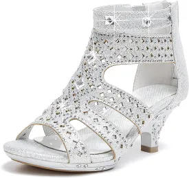 Dufannie Toddler Little Big Kid High Heels Flower Girls Party Dress Shoes Glitter Pump Sandals