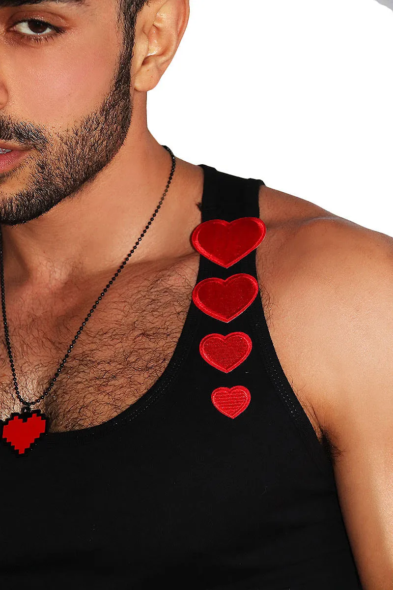 Eros Hearts Crop Racerback Tank- Black