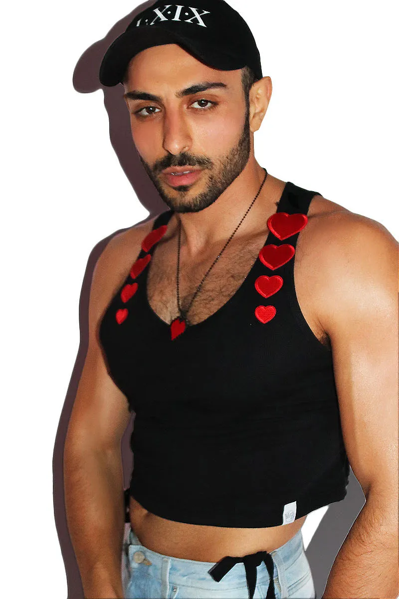 Eros Hearts Crop Racerback Tank- Black