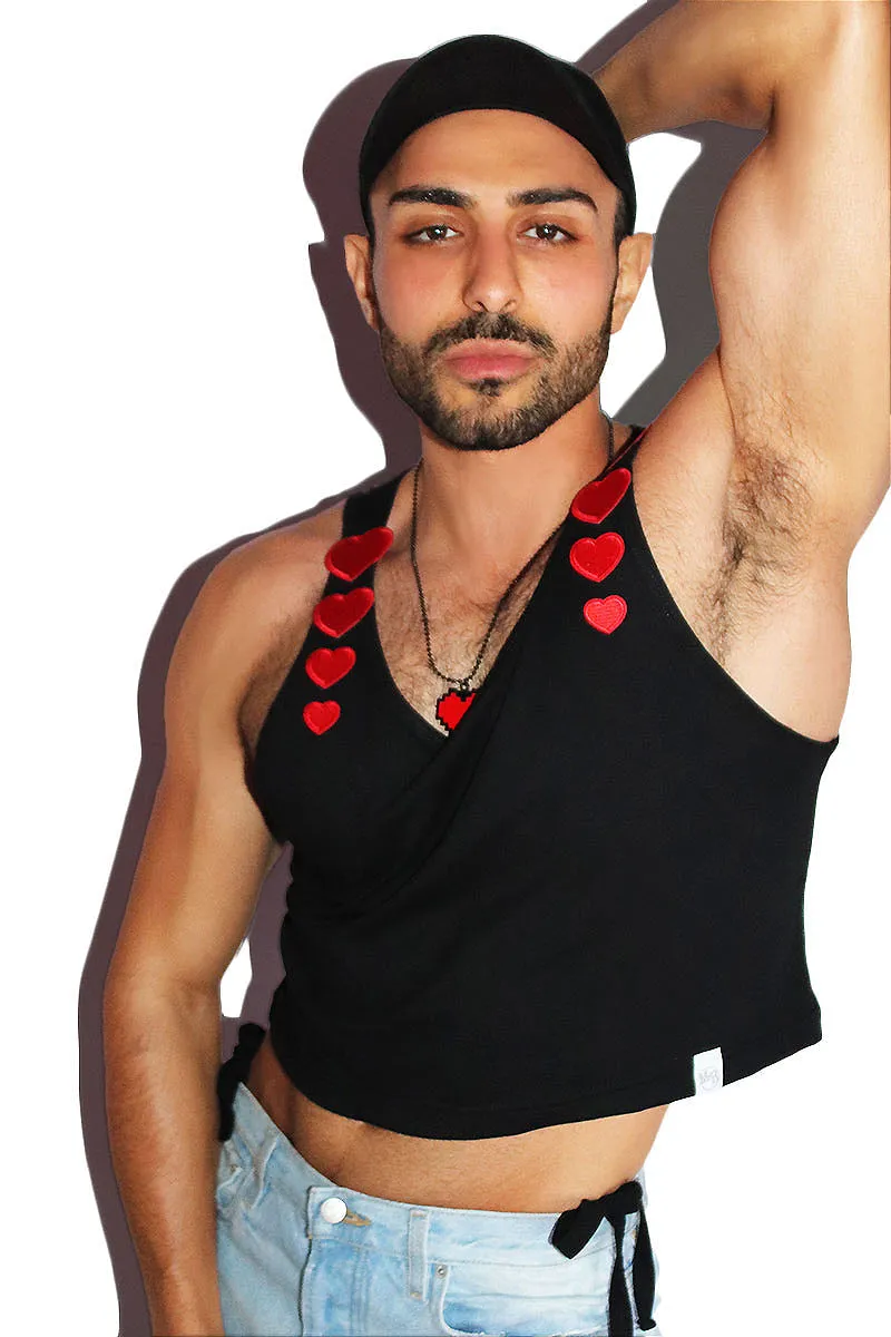 Eros Hearts Crop Racerback Tank- Black