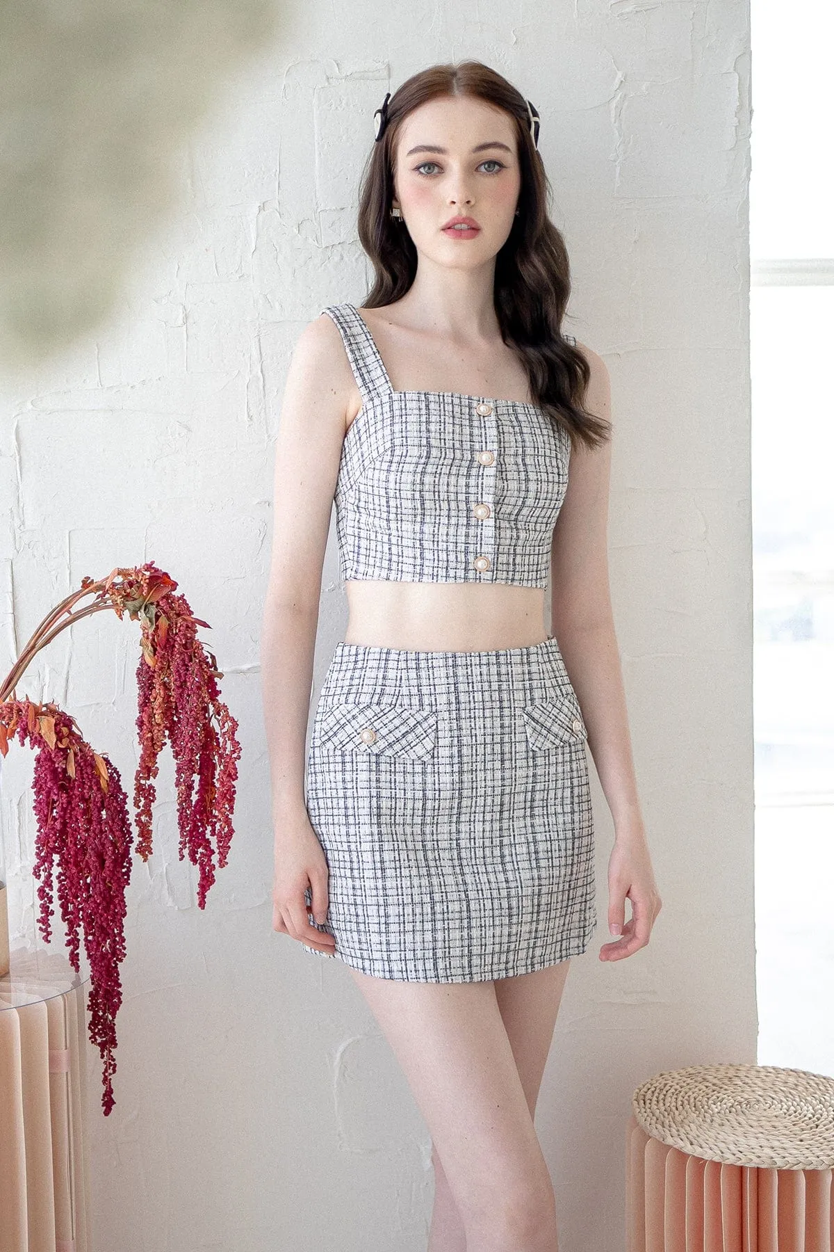 FRANCES TWEED 2-PC SKORTS SET IN BLACK