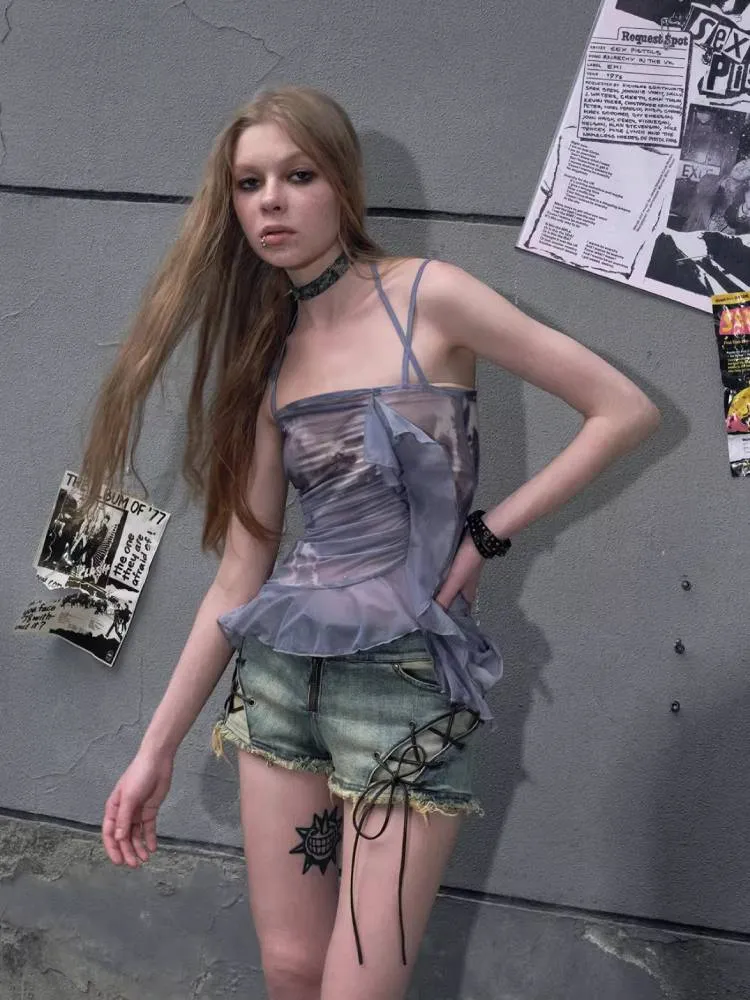 Frill mesh camisole【s0000009489】