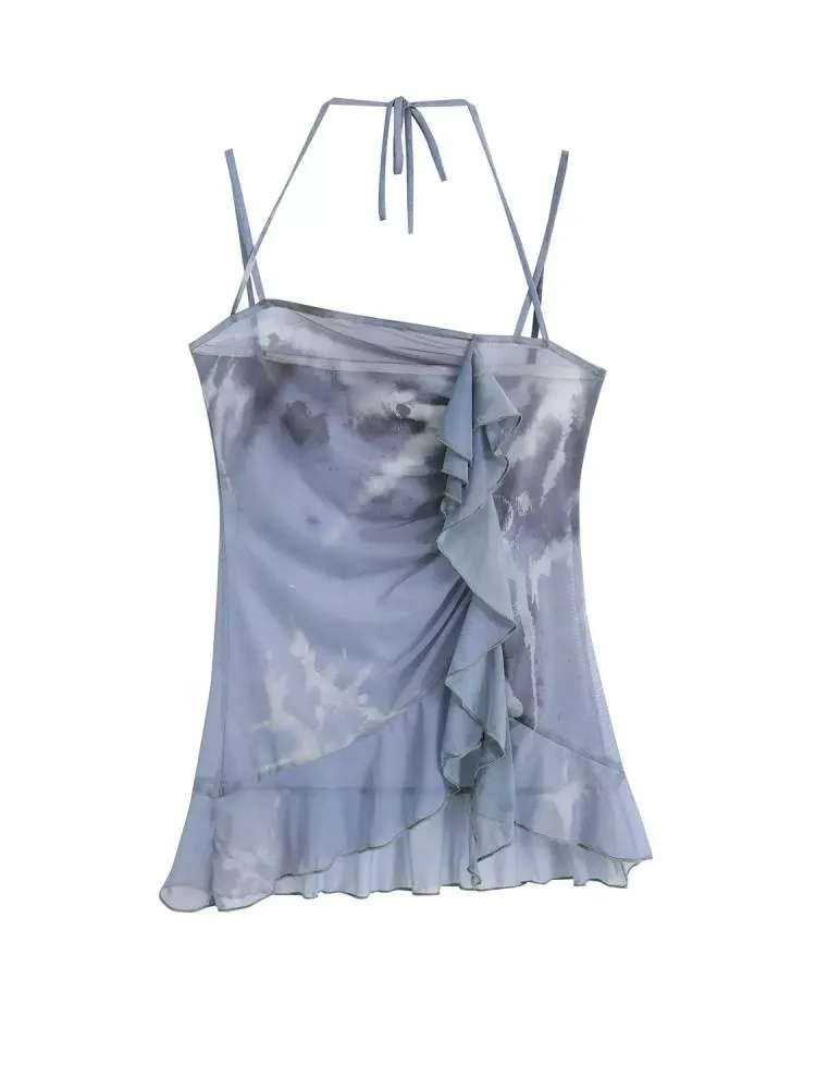 Frill mesh camisole【s0000009489】
