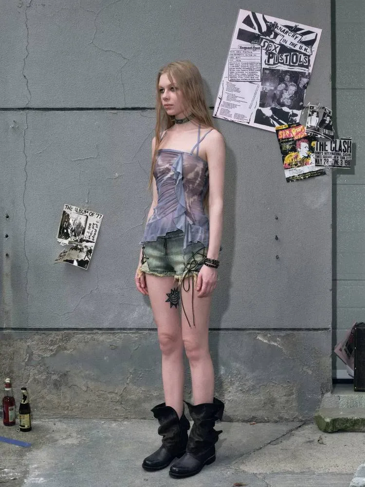 Frill mesh camisole【s0000009489】
