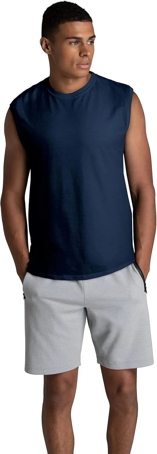 Fruit of the Loom Men's EverSoft Cotton Sleeveless Moisture Wicking T-Shirts with Odor Control