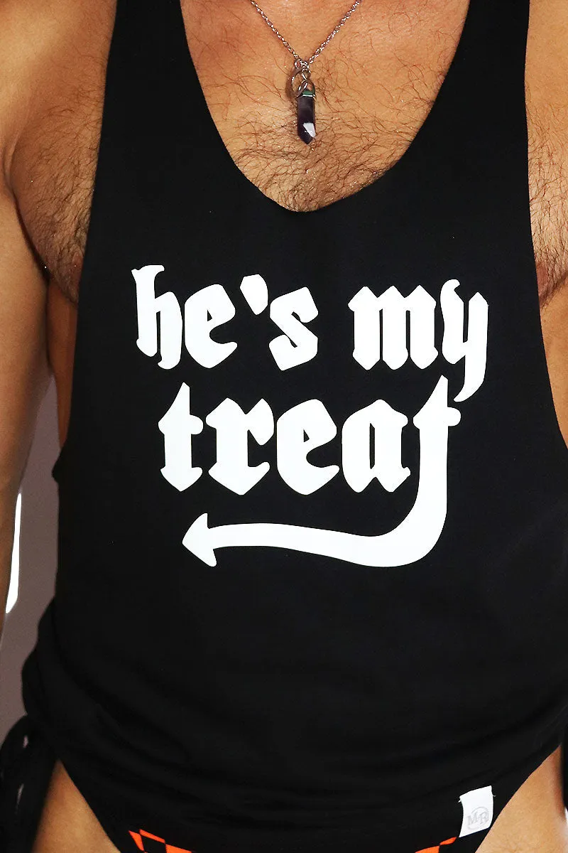 He's My Treat String Tank- Black