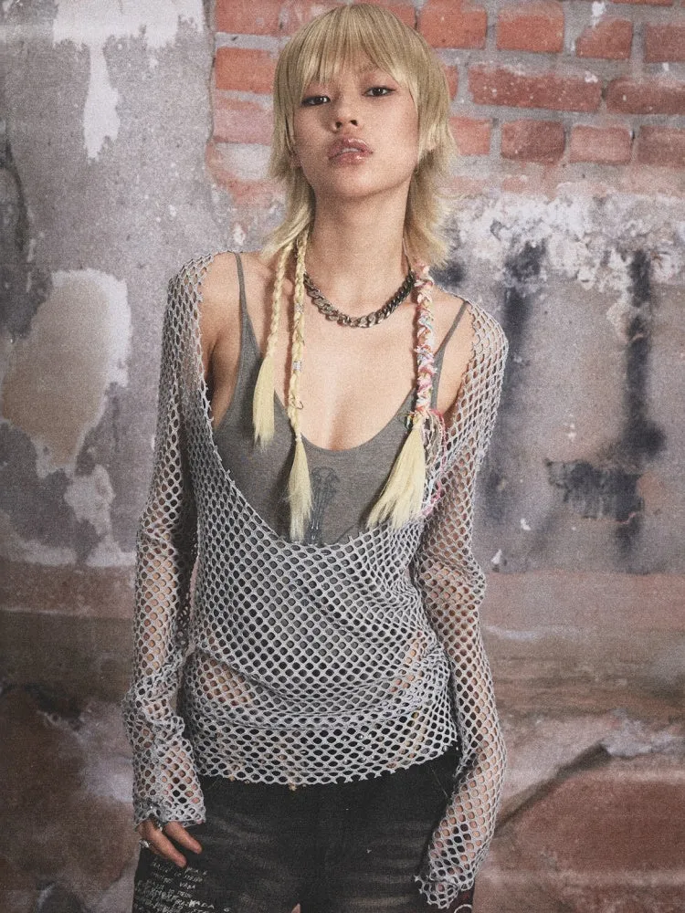 Large Neckline Mesh Long Sleeve Tops【s0000003438】