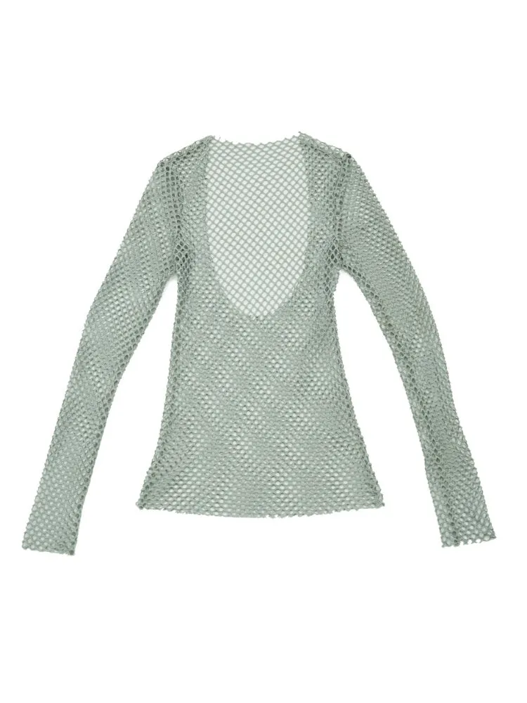 Large Neckline Mesh Long Sleeve Tops【s0000003438】