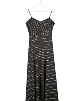 Layered With Love Black V-neck Ruched Bodice Polka Dot Chiffon Dress UK L