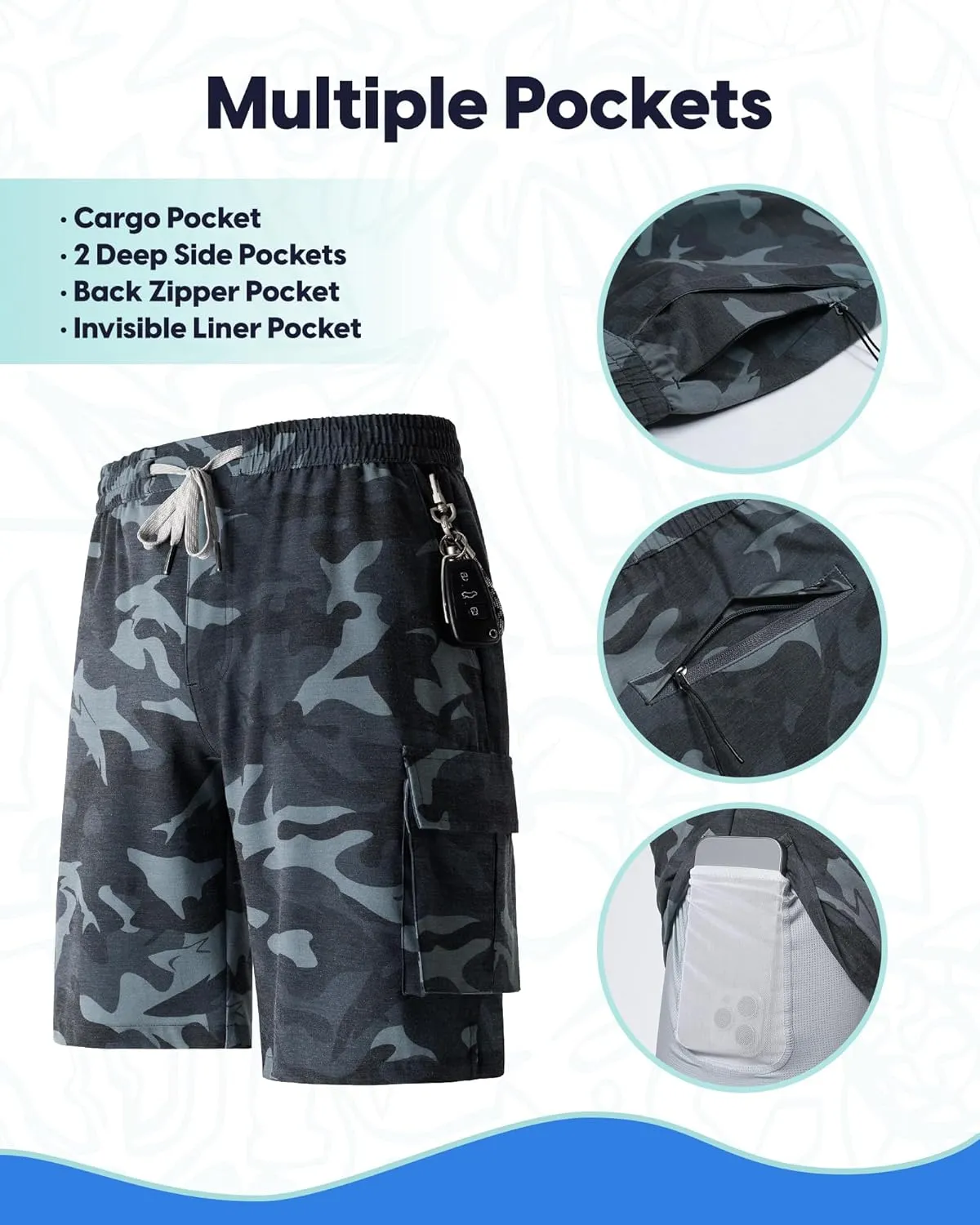 maamgic Mens Swim Trunks with Compression Liner 9 inch Quick Dry Men Bathing Suit Stretch Board Shorts