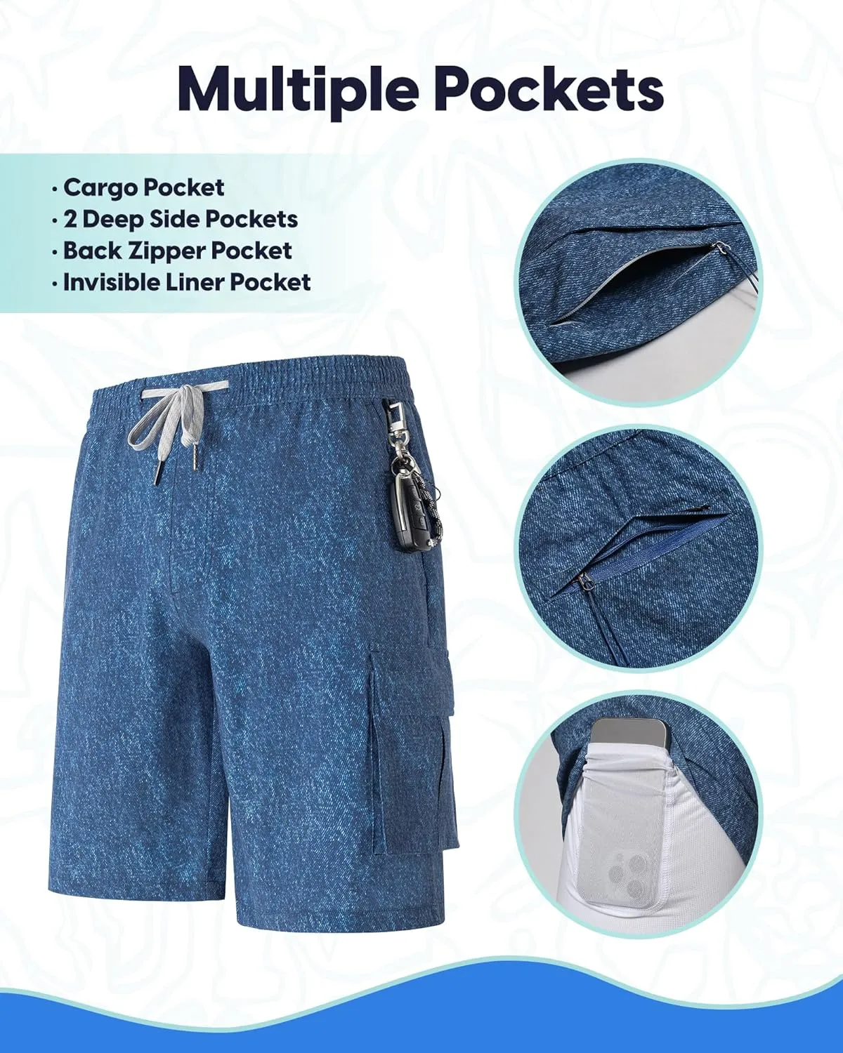 maamgic Mens Swim Trunks with Compression Liner 9 inch Quick Dry Men Bathing Suit Stretch Board Shorts
