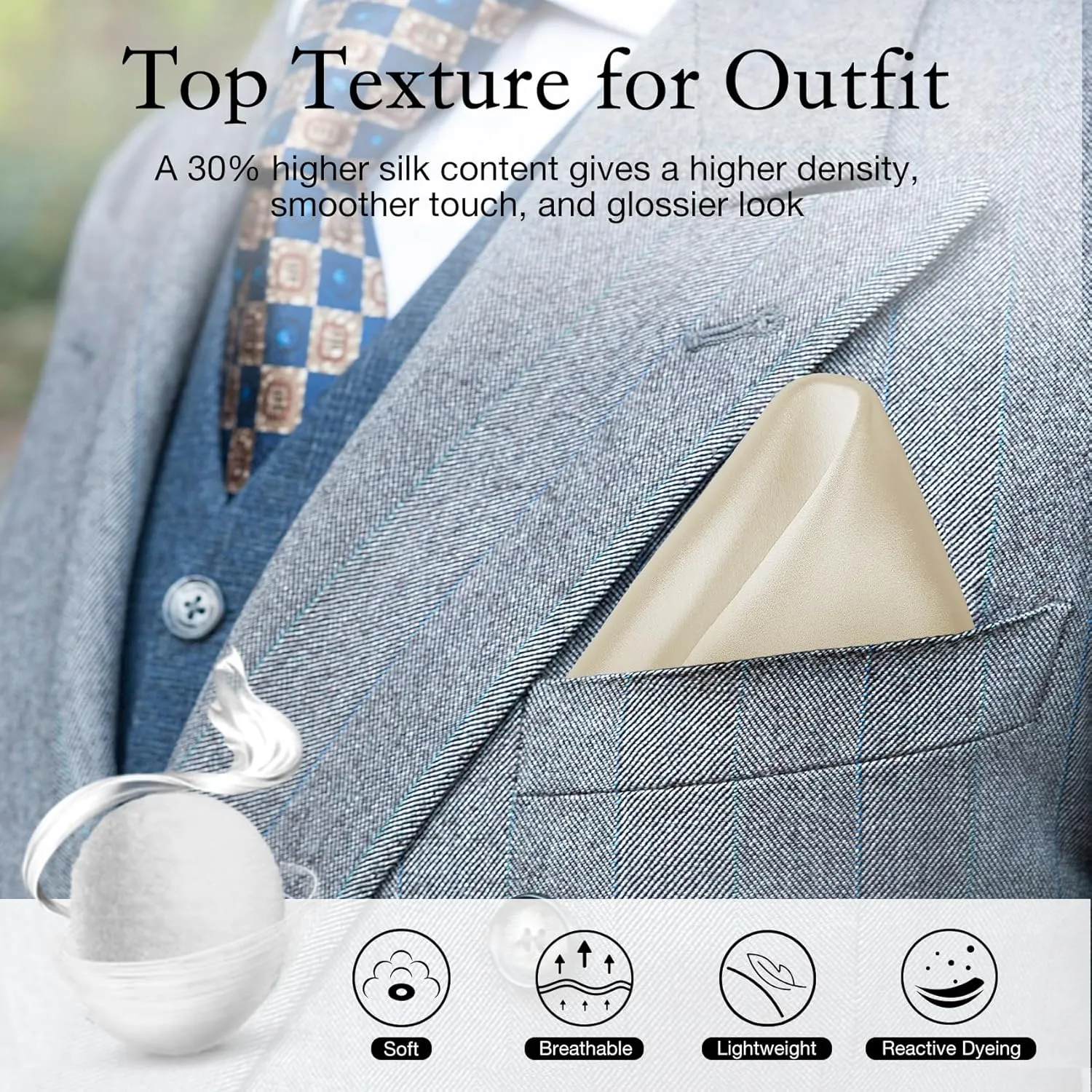 MANSPHIL 100% Real Mulberry Silk Pocket Square for Men, 11x11 Inch Solid Handkerchiefs, Multi Colors