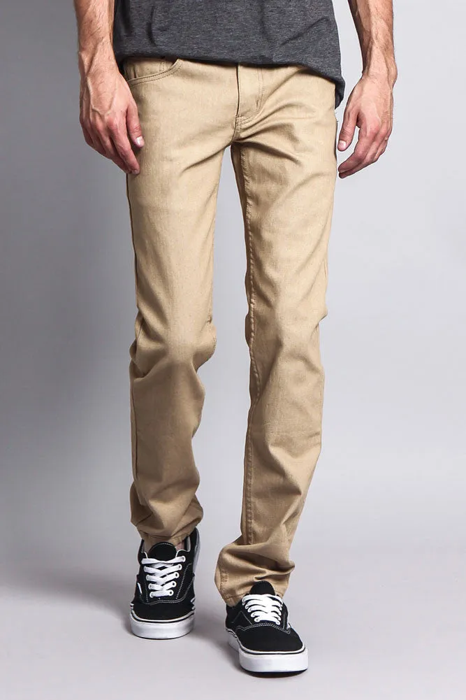 Men's Skinny Fit Raw Denim Jeans (Khaki)
