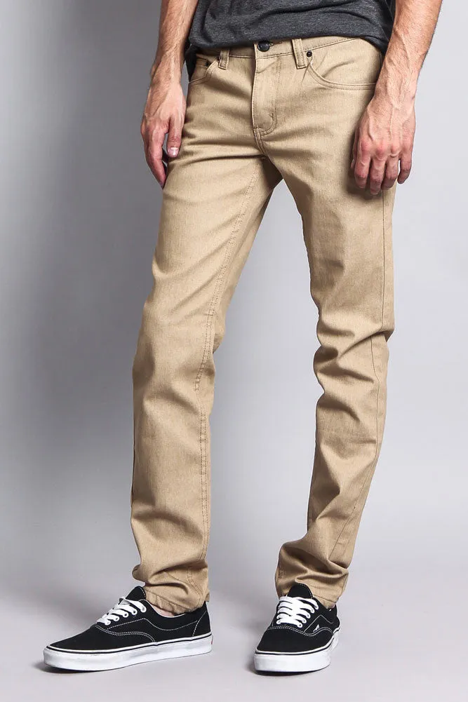 Men's Skinny Fit Raw Denim Jeans (Khaki)
