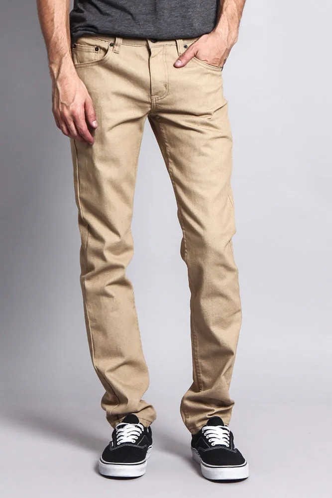 Men's Skinny Fit Raw Denim Jeans (Khaki)
