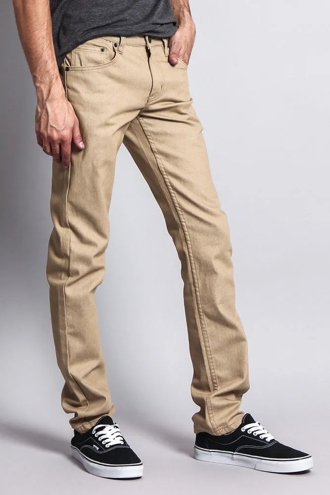 Men's Skinny Fit Raw Denim Jeans (Khaki)