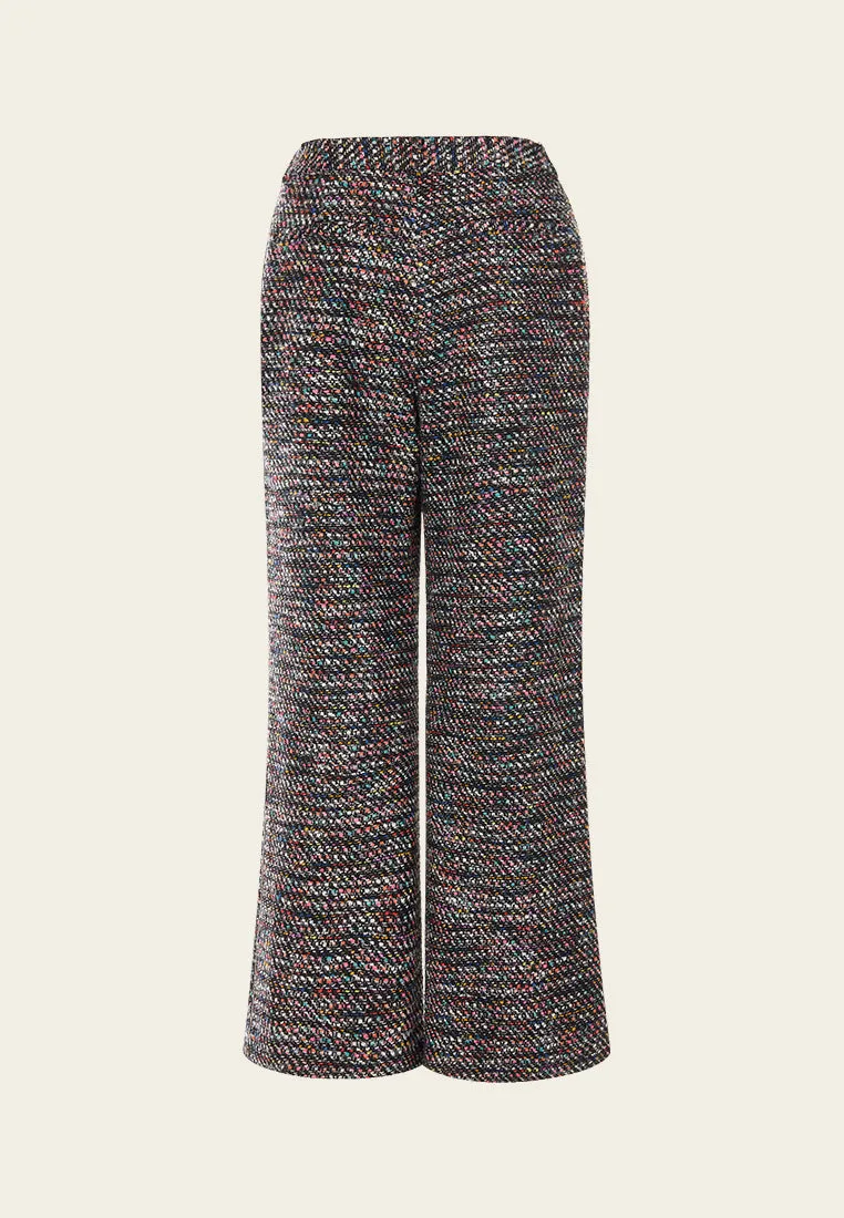 Mixed tweed Hollow-carved Crystal Button Flared Trousers