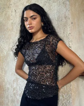 Nova Top in Sequin Mesh Black Nova Top in Sequin Mesh Black