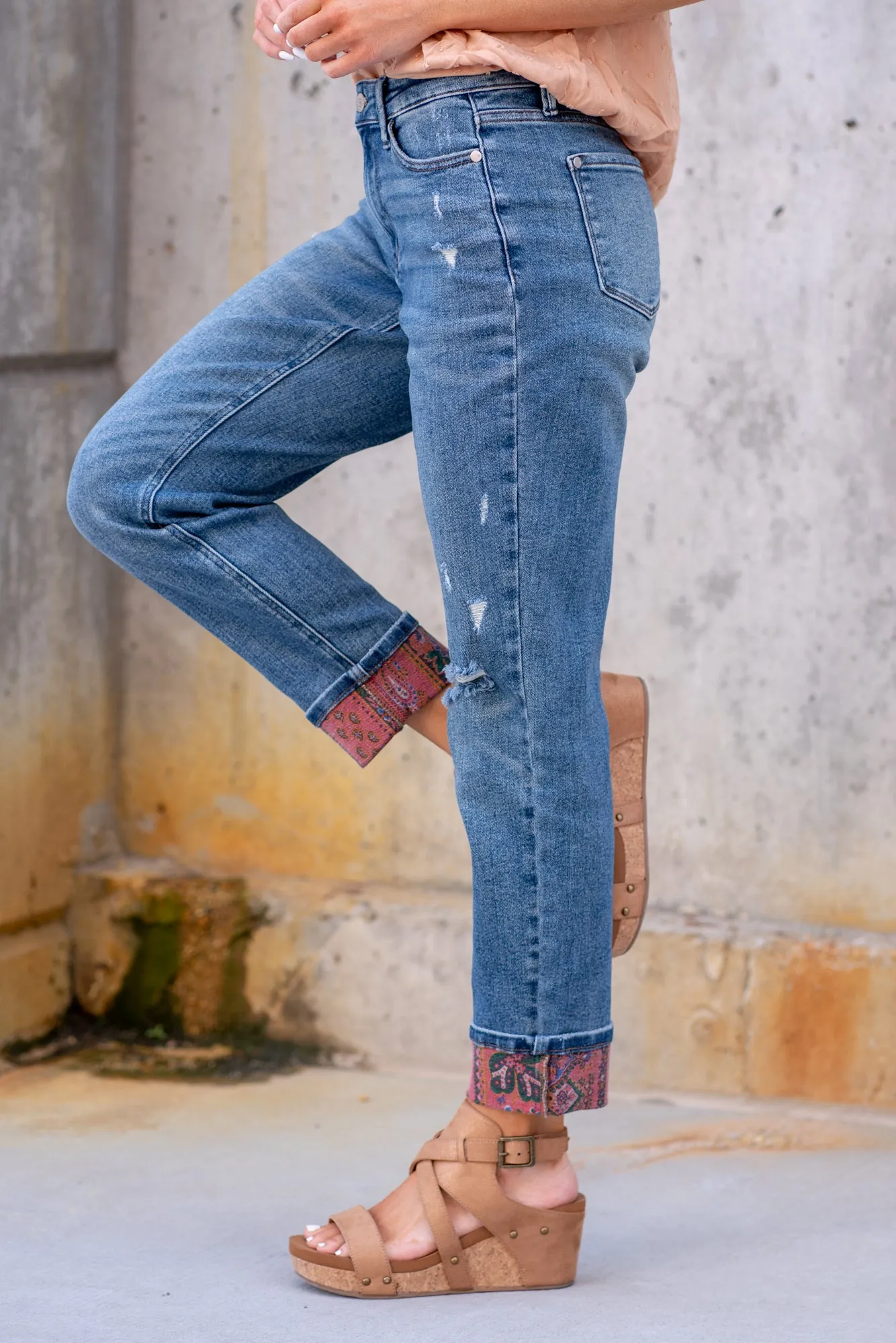Paisley Print Cuffed Mid Rise Boyfriend