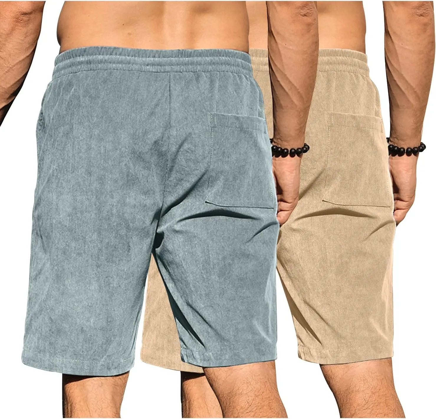 PLEPAN Mens Shorts 7 inch Corduroy Casual Short Drawstring Elastic Waist Lightweight Summer Beach Shorts Loose Fit