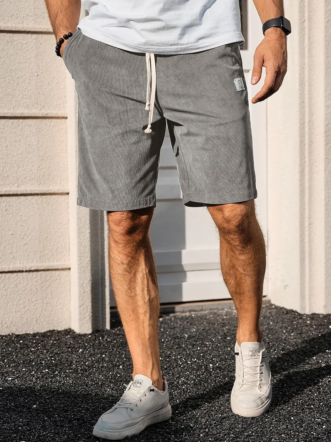 PLEPAN Mens Shorts 7 inch Corduroy Casual Short Drawstring Elastic Waist Lightweight Summer Beach Shorts Loose Fit