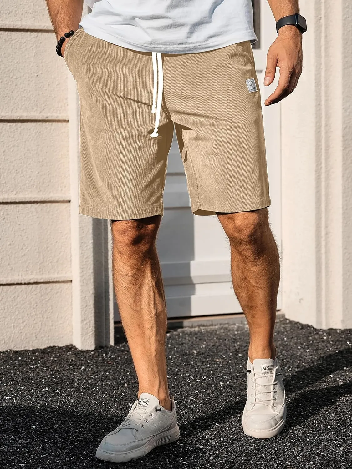 PLEPAN Mens Shorts 7 inch Corduroy Casual Short Drawstring Elastic Waist Lightweight Summer Beach Shorts Loose Fit