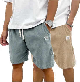 PLEPAN Mens Shorts 7 inch Corduroy Casual Short Drawstring Elastic Waist Lightweight Summer Beach Shorts Loose Fit