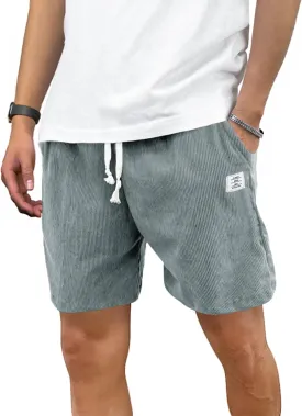 PLEPAN Mens Shorts 7 inch Corduroy Casual Short Drawstring Elastic Waist Lightweight Summer Beach Shorts Loose Fit