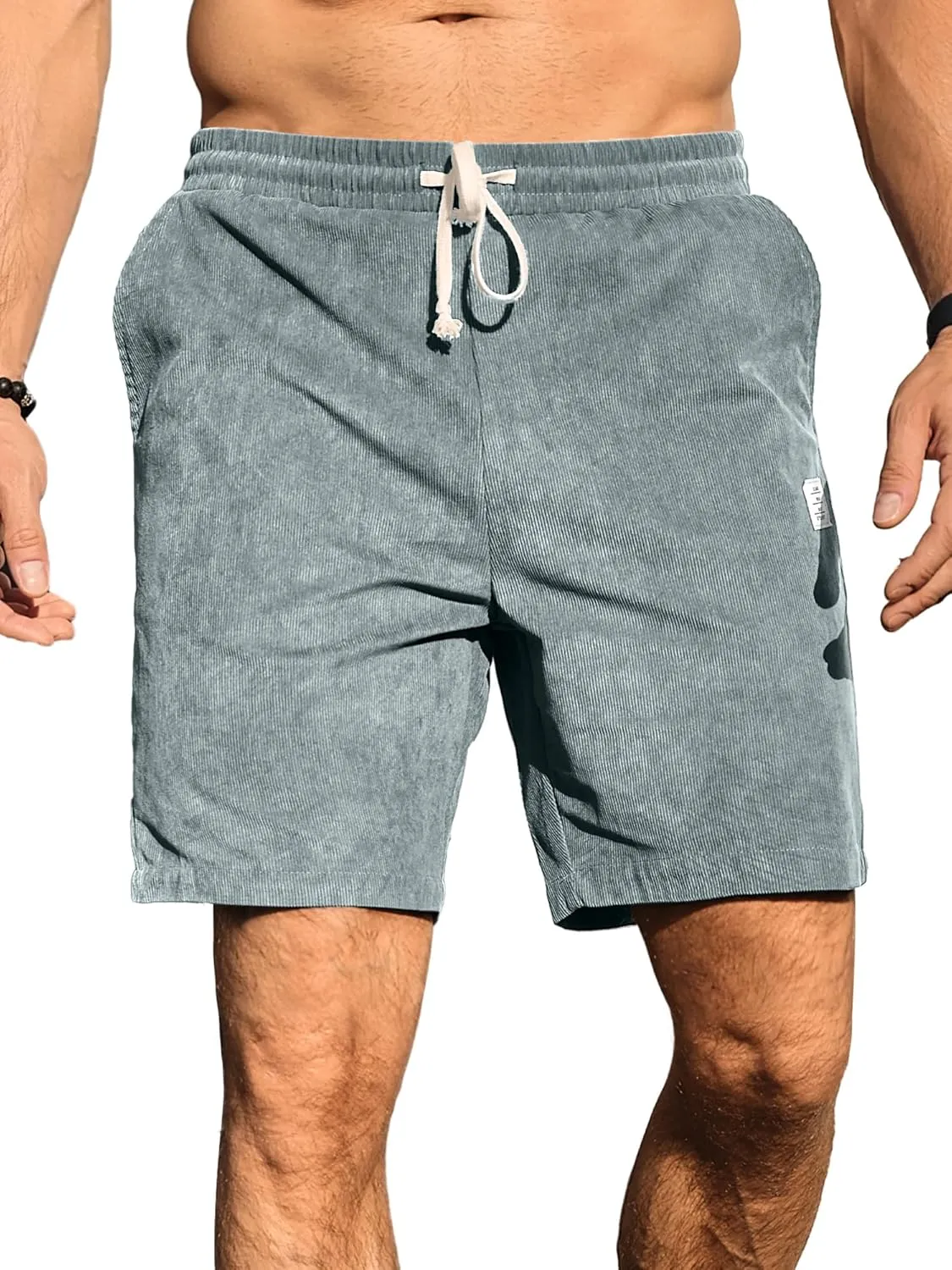 PLEPAN Mens Shorts 7 inch Corduroy Casual Short Drawstring Elastic Waist Lightweight Summer Beach Shorts Loose Fit