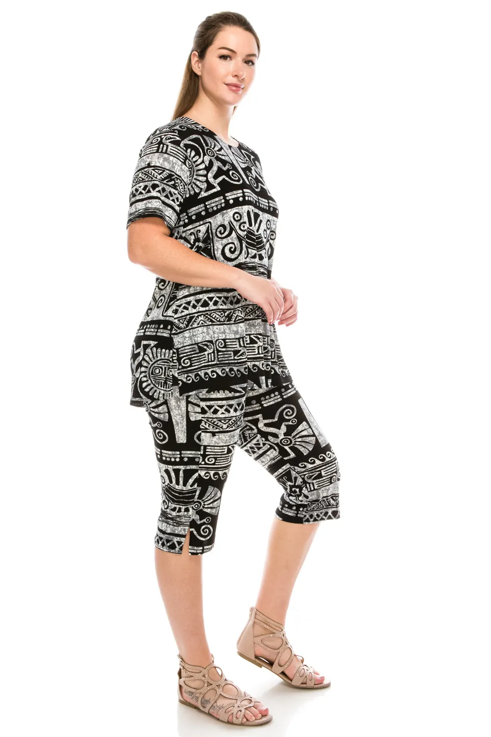 Plus Size Print  Capri Pant Set- 9003BN-SXP1-W901
