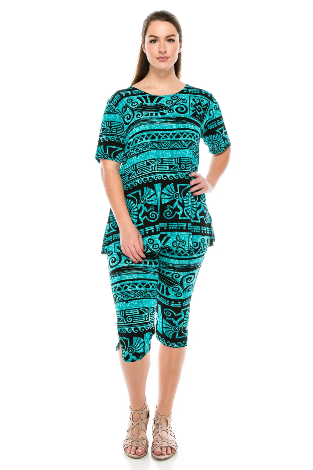 Plus Size Print  Capri Pant Set- 9003BN-SXP1-W901