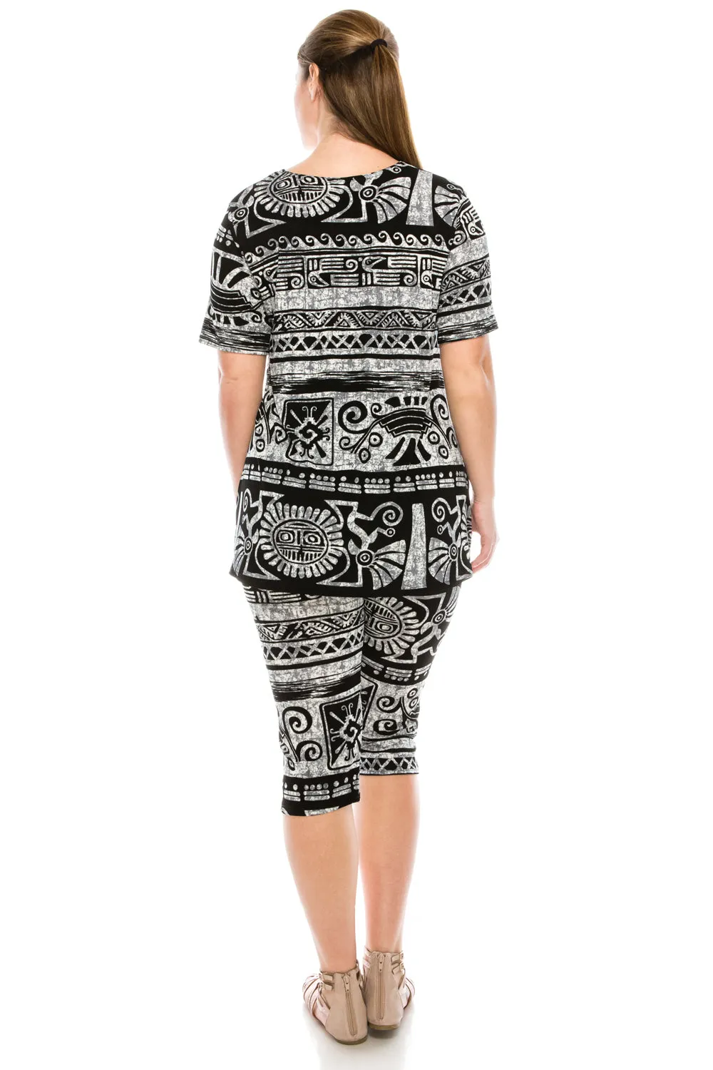 Plus Size Print  Capri Pant Set- 9003BN-SXP1-W901